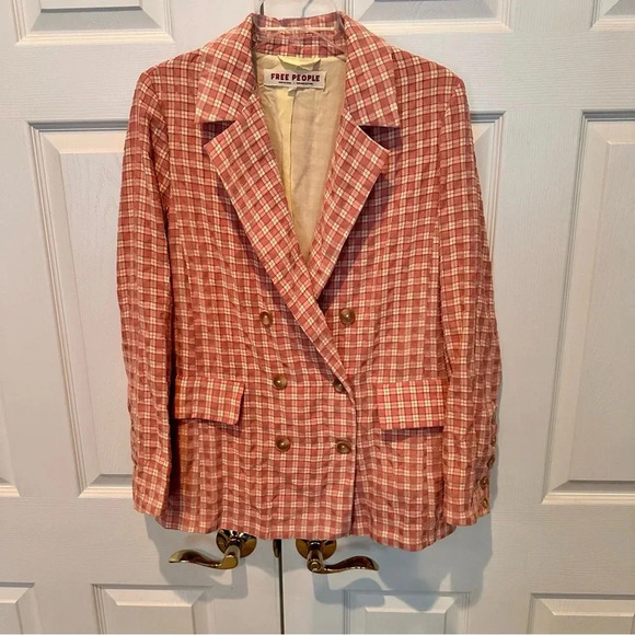 Free People Olivia Gingham Print Blazer Vintage Style Sold Out Online Sz XSmall - Picture 13 of 15